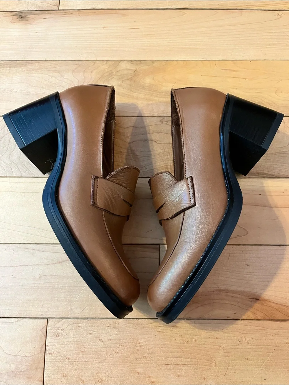 Bueno Ruth Pump Brown Leather Block Heel Loafer size 39 - Picture 2 of 8